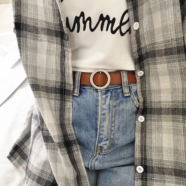 Belt-dây lưng mặt khuyết tròn retro