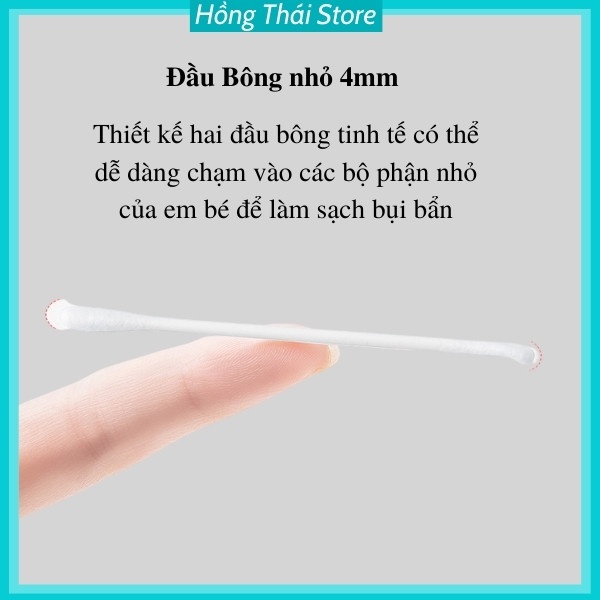 Tăm Bông Trẻ Em, Tăm Bông Sơ Sinh Đa Năng VCOOL Kháng Khuẩn Lõi Giấy An Toàn Tự Nhiên Hộp 200 Chiếc