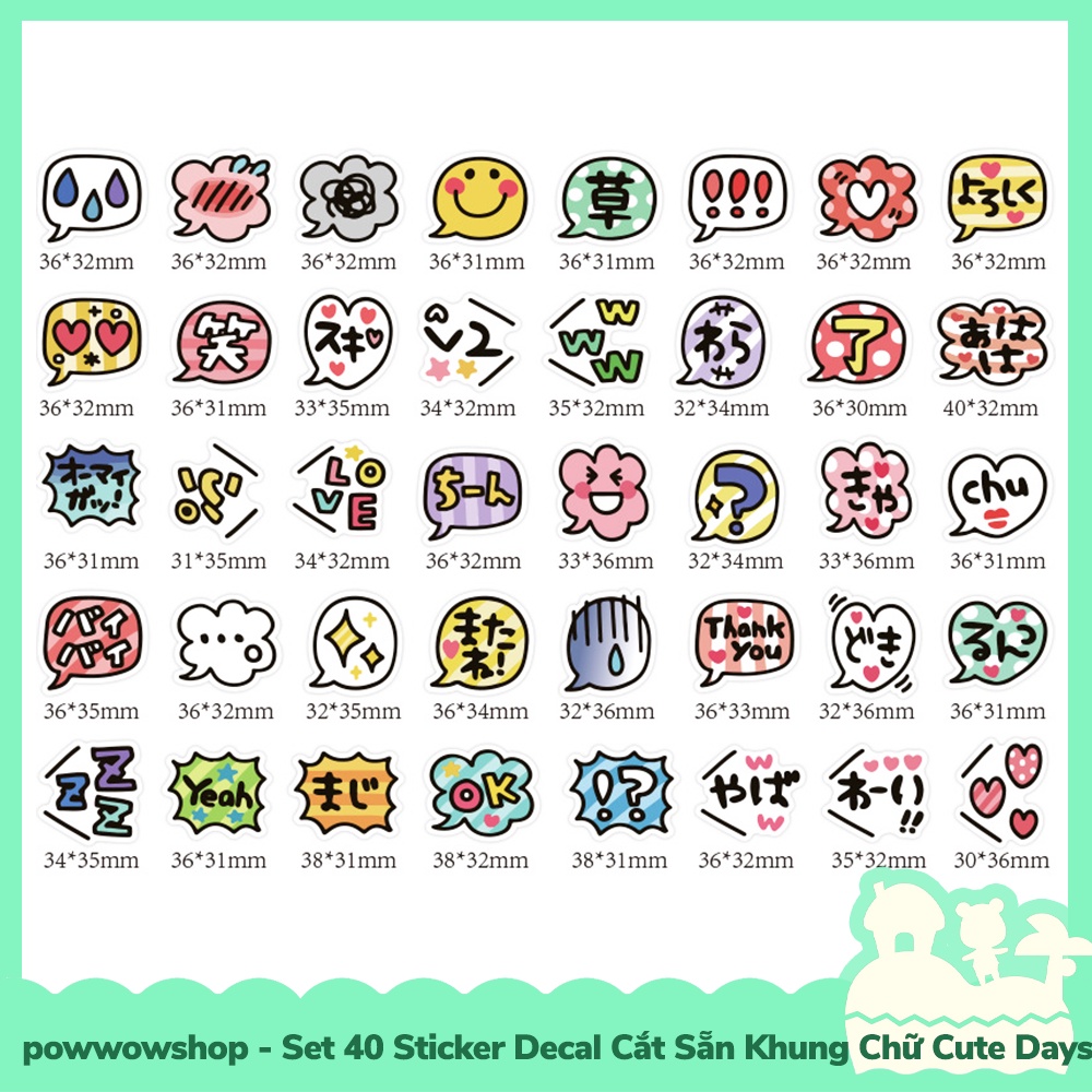 [Sẵn VN - Hỏa Tốc] Set 40 Sticker Mini Decal Dán Trang Trí Vật Dụng Mẫu Chữ Typography Cute Days Lovely Dễ Thương