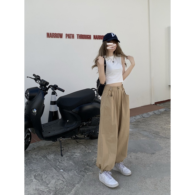 Xiaozhainv Quần Jeans Ống Rộng Lưng Cao Phong Cách Retro Hàn Quốc Thời Trang Cho Nữ