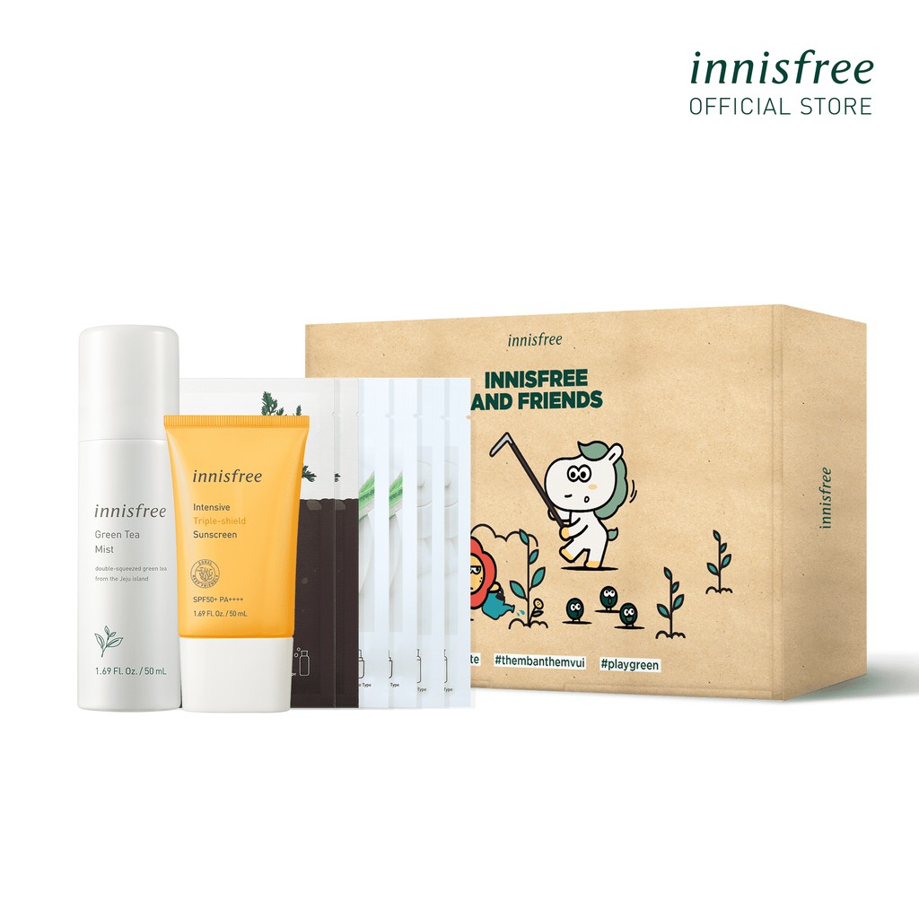 Bộ sản phẩm dưỡng da và chống nắng lâu trôi làm sáng da innisfree Intensive Triple Shield Sunscreen Set