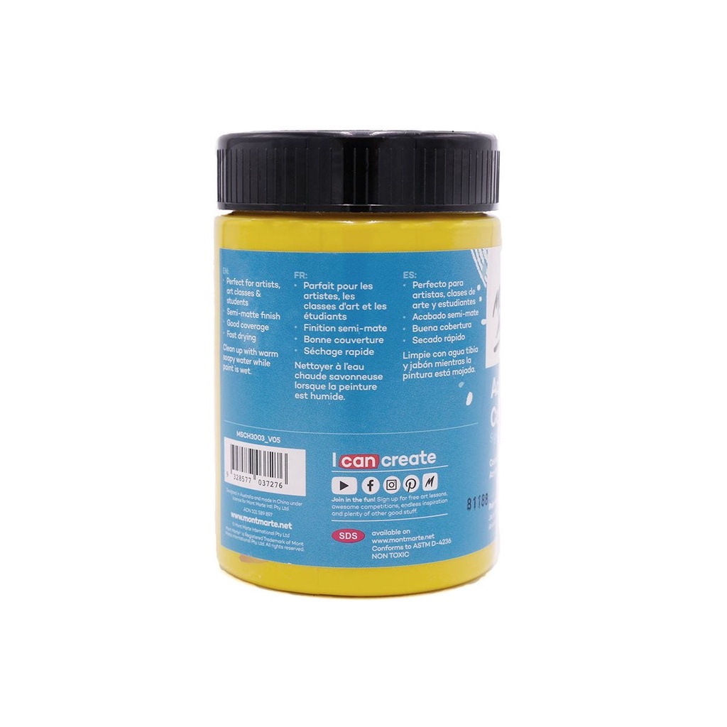 Màu Acrylic Mont Marte 300ml - Pale Yellow - Acrylic Colour Paint Signature 300ml (10.1oz) - MSCH3003