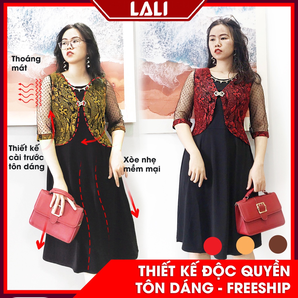 Đầm nữ trung niên hoa Ordin, Váy trung niên dáng xòe tay lửng MS70