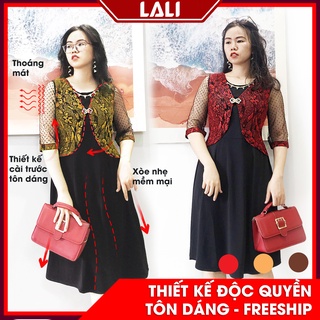 Đầm nữ trung niên hoa Ordin, Váy trung niên dáng xòe tay lửng MS70