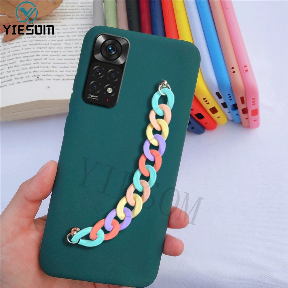Ốp Điện Thoại TPU Mềm Màu Kẹo Có Dây Đeo Tay Cho Xiaomi Redmi Note 11 10 Pro 11S 10S 4G 2022