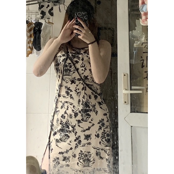 Đầm nữ dáng dài ✅ Váy cổ yếm body hoạ tiết dáng dài cut out phối kiểu ôm - mã váy V57 | BigBuy360 - bigbuy360.vn