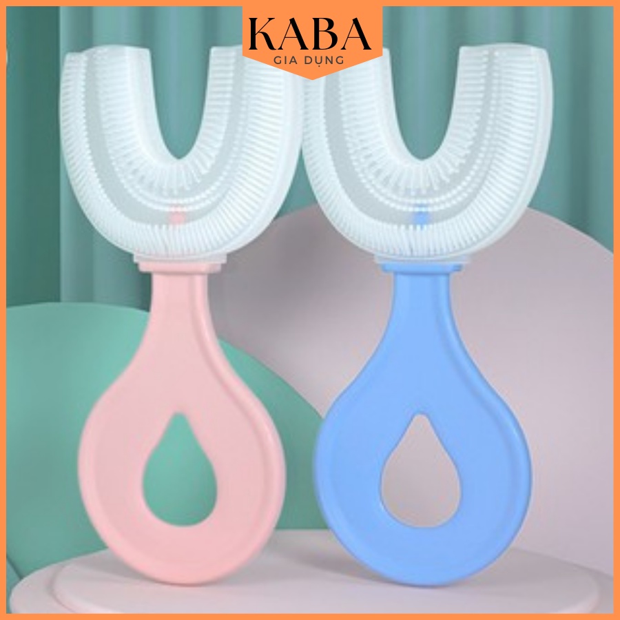 Bàn chải đánh răng cho bé bàn chải hình chữ U chữ chất liệu silicon chịu được lực cắn cho bé từ 2-6 tuổi KABA