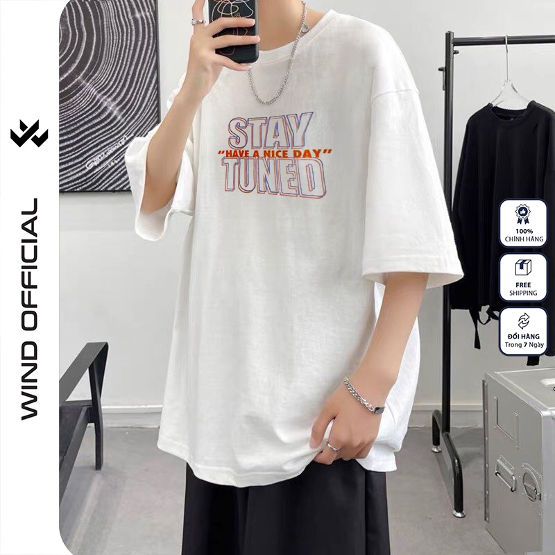 Áo phông tay lỡ unisex WIIS form rộng cotton Stay Tuned thun oversize nam nữ ulzzang