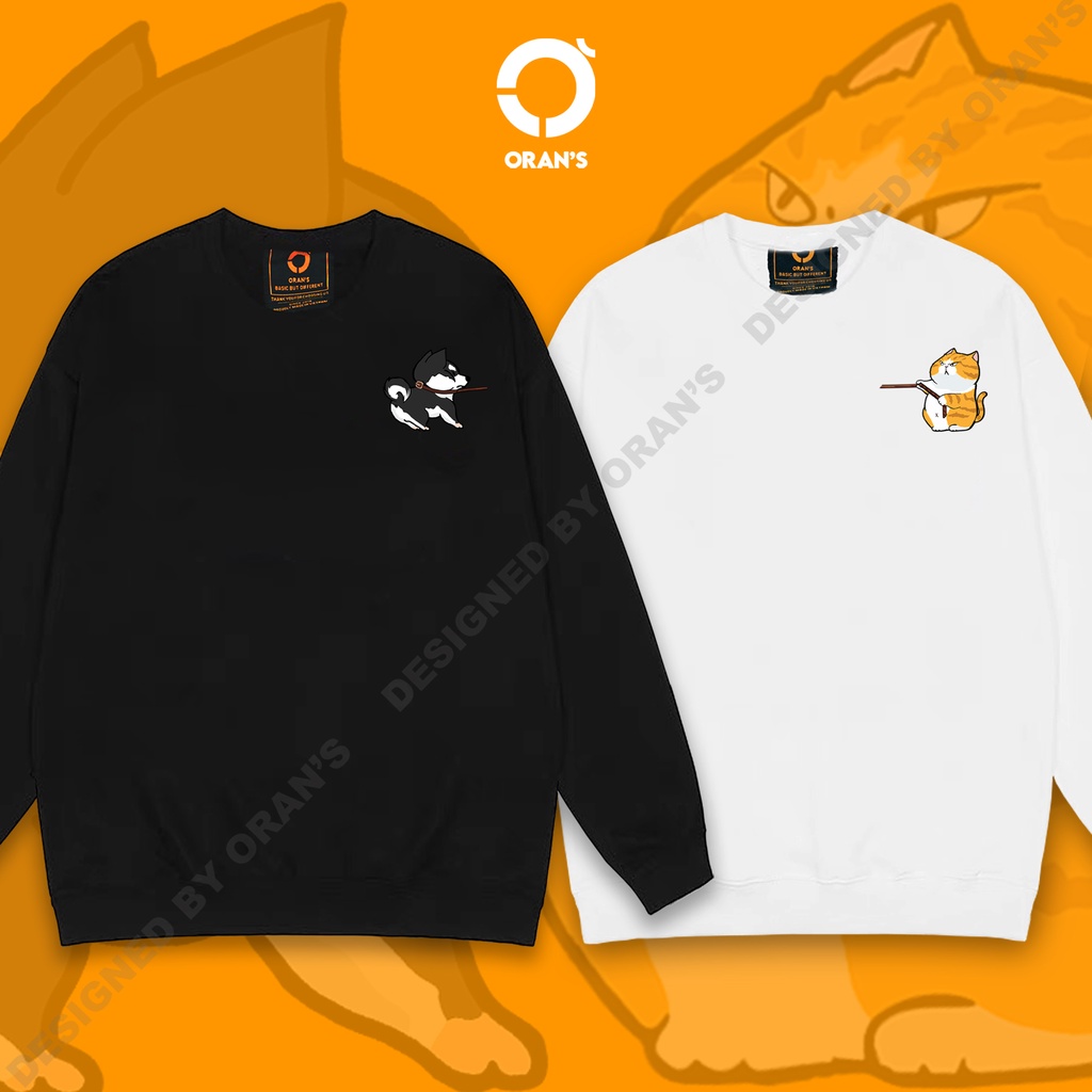 Áo Sweater đôi in hình chó mèo kéo xích chất nỉ cotton da cá cao cấp form rộng unisex ORANS - ORAN'S HOODIE COUPLE 06