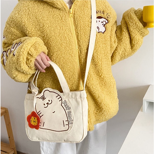 Túi Đeo Vai Bằng Vải Canvas Cỡ Lớn Phong Cách Harajuku Cá Tính