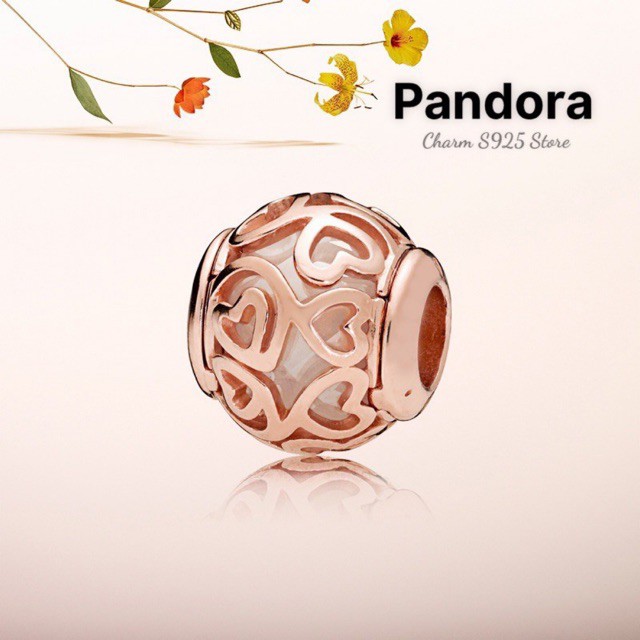 charm pan xỏ ngang tim nổi vàng hồng bạc s925