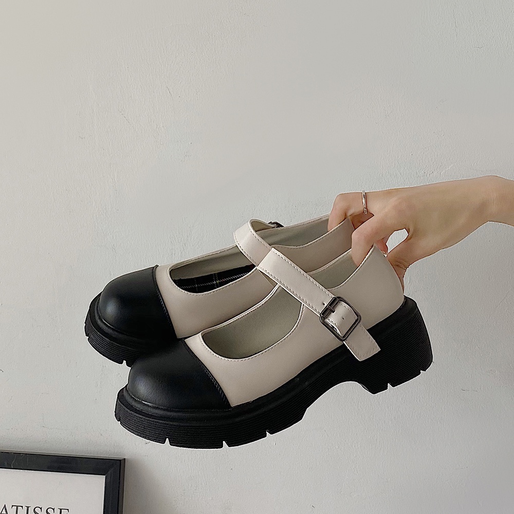 GIÀY MARRY JANE DA LÌ PHỐI MÀU ĐẾ 3CM