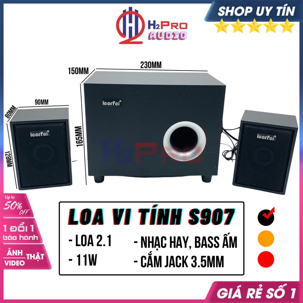 Loa Vi Tính 2.1, Loa Máy Tính H2pro S907 Cao Cấp, Cắm Jack Aux, Nhạc Hay, Bass Ấm, Nhỏ gọn, Dùng Cho Học Tập-H2Pro Audio