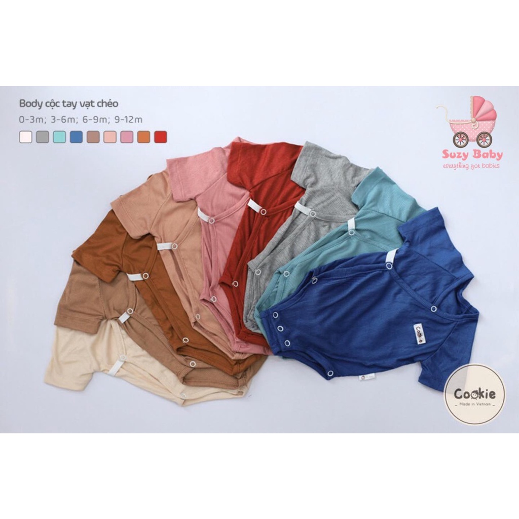 Body Chip Cộc Cookie/Bodysuit cộc tay vạt chéo Cookie cotton tăm mềm,mát cho bé