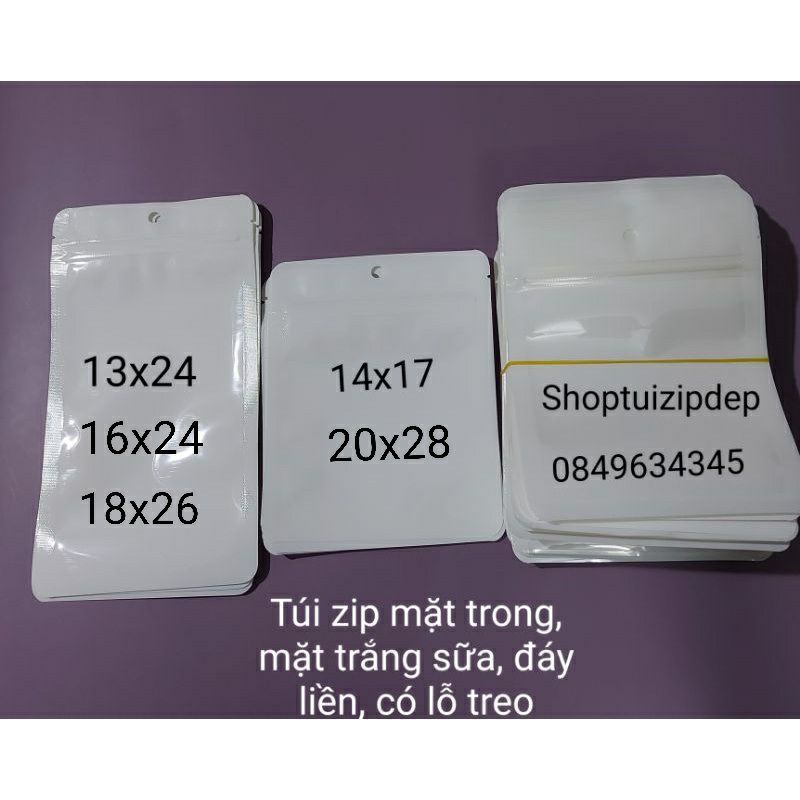 100 gam túi zip trắng sữa đáy liền có lỗ treo hàng đẹp