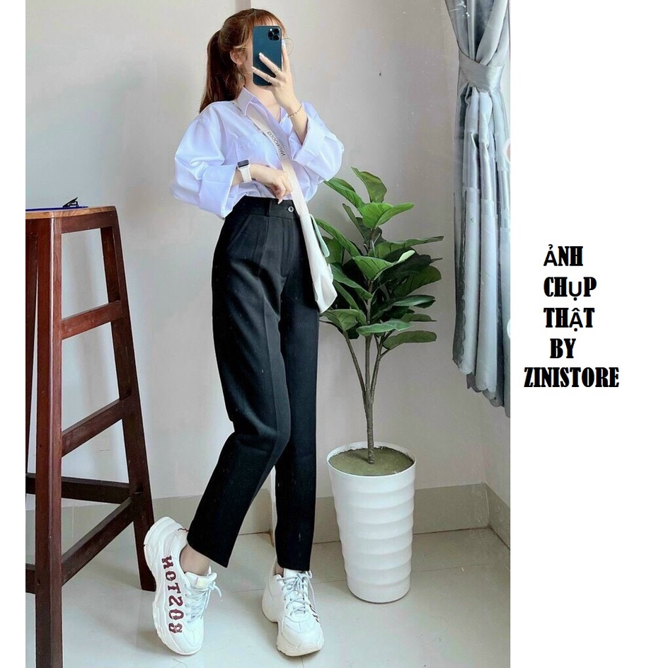 Quần baggy nữ, quần tây nữ lưng cao vải tuyết mưa màu đen Zini Store size S M L