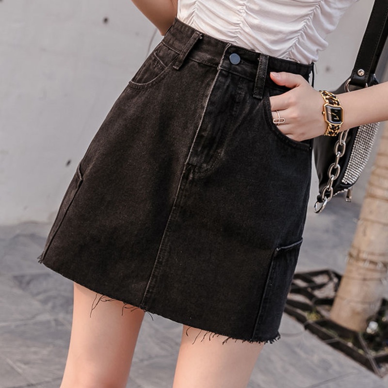 Chân Váy Denim Lưng Cao Dáng Chữ a Thời Trang Cá Tính Cho Nữ