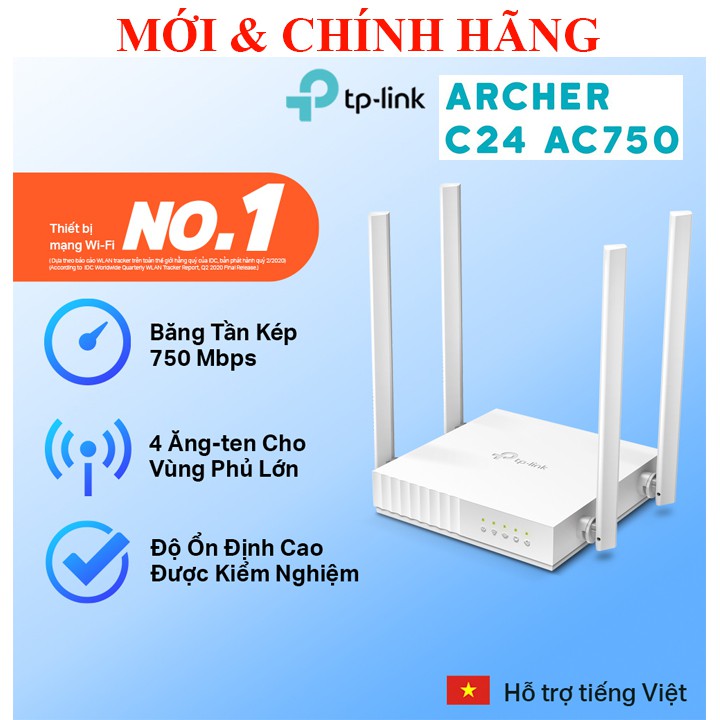 [Mã 157ELSALE hoàn 7% đơn 300K] Bộ phát wifi băng tần kép AC 750Mbps TP-Link Archer C24, C20