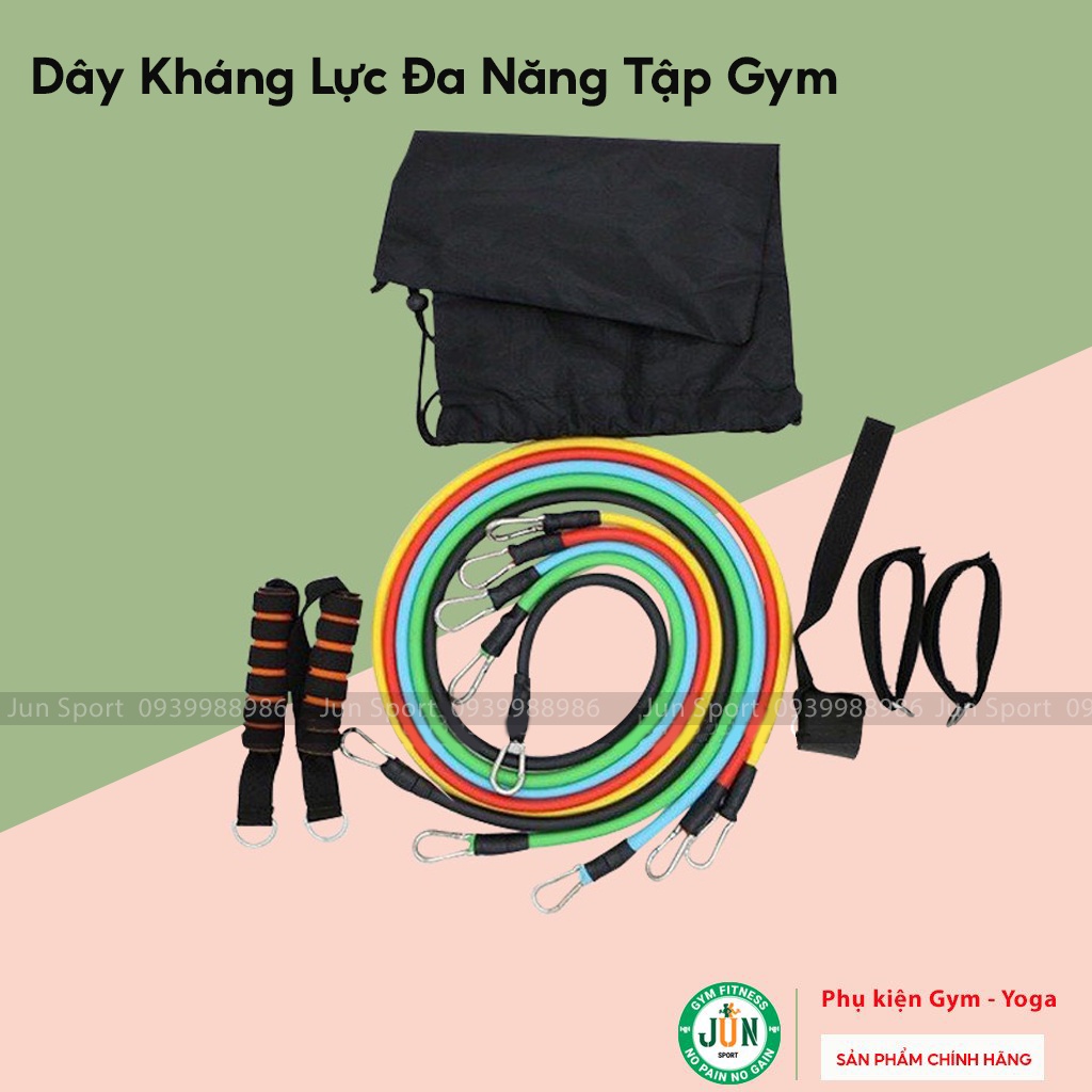 Dây Kháng Lực Đa năng Tập Gym. Dây Ngũ Sắc Tập Thể Thao Cao Cấp Móc Sắt To Jun Sport