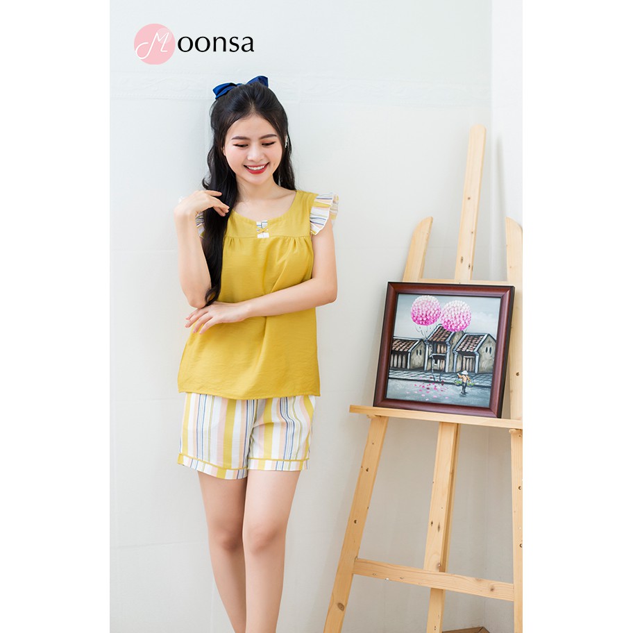 Đồ ngủ nữ tơ linen Bèo Sọc Cổ Tròn [ Moonsa ] | BigBuy360 - bigbuy360.vn