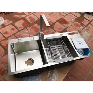 Chậu Rửa Bát Đúc Dày Korea SUS 304 (có hố cài dao, cài thớt, có hố đựng rác)