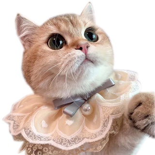 Cổ mèo thú cưng cổ thú cưng nước bọt khăn mèo yếm ren ngọc trai mặt dây chuyền phụ kiện cổ chó yếm có thể điều chỉnh cổ áo phụ kiện dễ thương berry tình yêu thú cưng