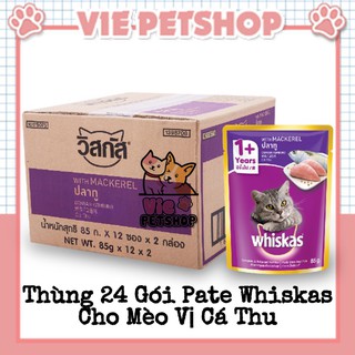 [GIÁ TỐT] 1 THÙNG Pate Whiskas cho Mèo Lớn Vị Cá Thu Gói 80Gr | Vie PETSHOP
