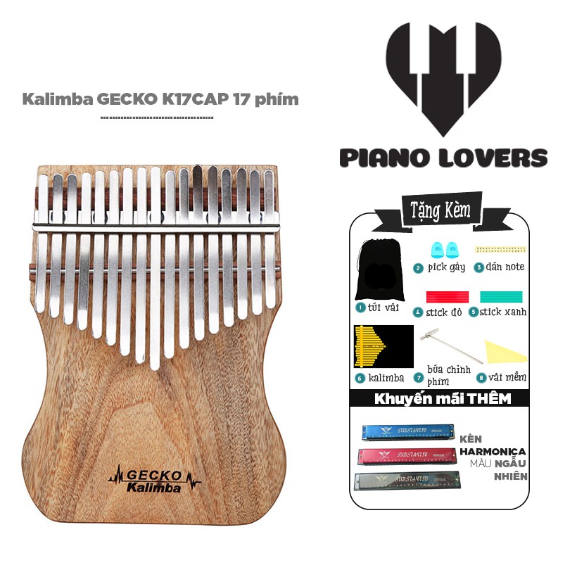 Đàn Kalimba 17 phím Gecko K17CAP Gỗ Mahogany Tặng Kèm Kèn Harmonica đủ màu cao cấp - HÀNG CÓ SẴN