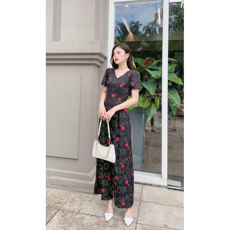 HÀNG TK - JUMPSUIT LỤA SUÔNG DÀI IN HOẠ TIẾT CAO CẤP - MH497