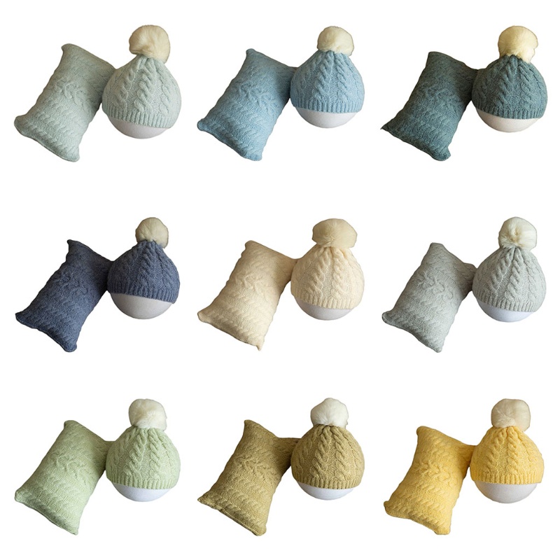 Bộ Gối Và Mũ Đan Len Dùng Làm Đạo Cụ Chụp Ảnh Cho Bé Sơ Sinh