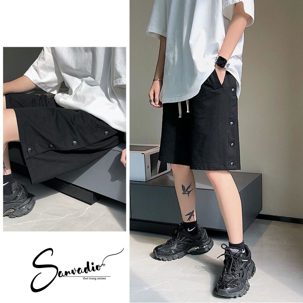 Quần SHORT TRƠN khuy nút unisex Sanvadio thể thao basic nam nữ oversize phong cách đường phố Hàn Quốc  ullzang QĐ01