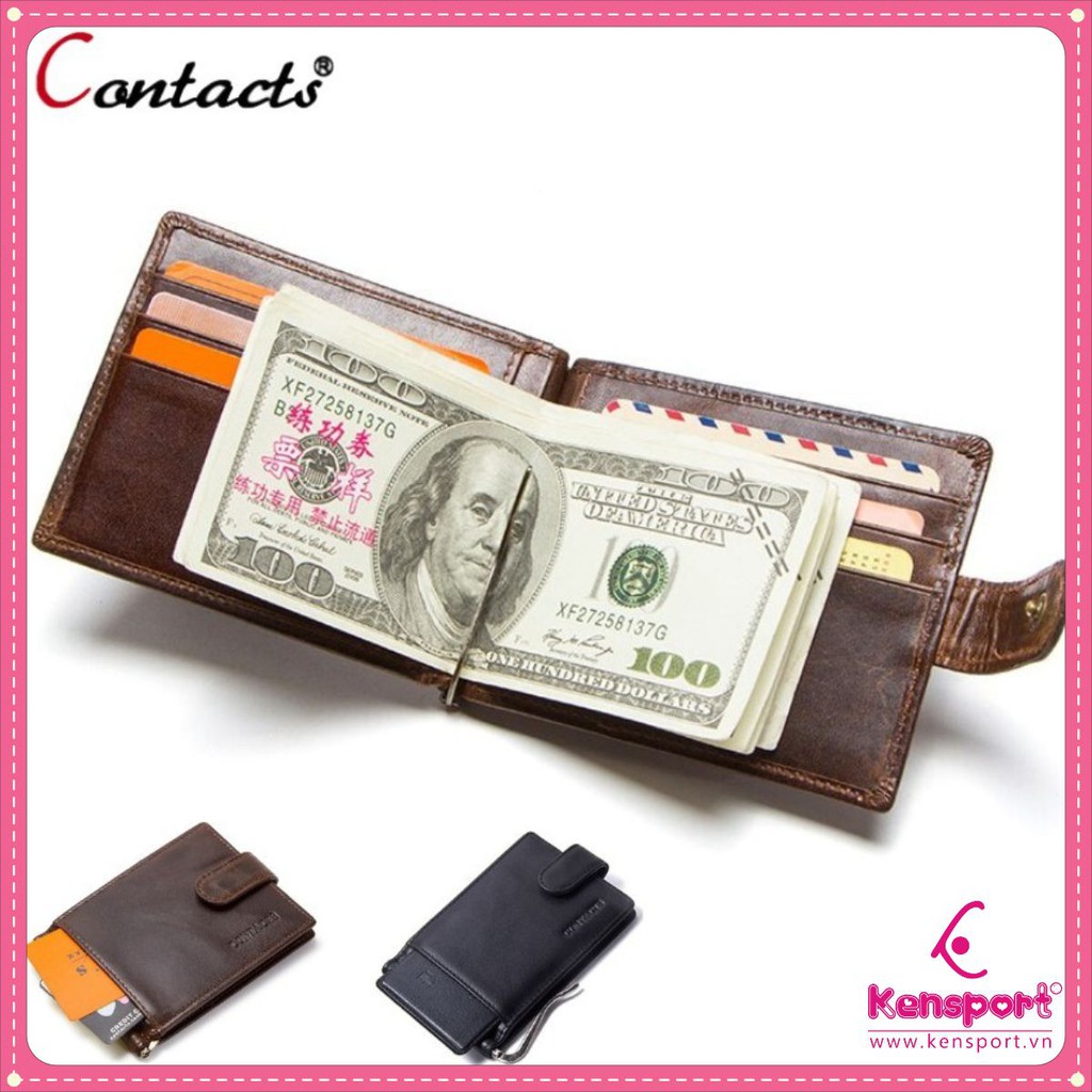 <Hàng mới> Contacts Men Wallet 1016 Mini - Bảo Hành 2 Năm - Bóp Ví Cầm Tay Bỏ Túi Da Bò I Nam Nữ