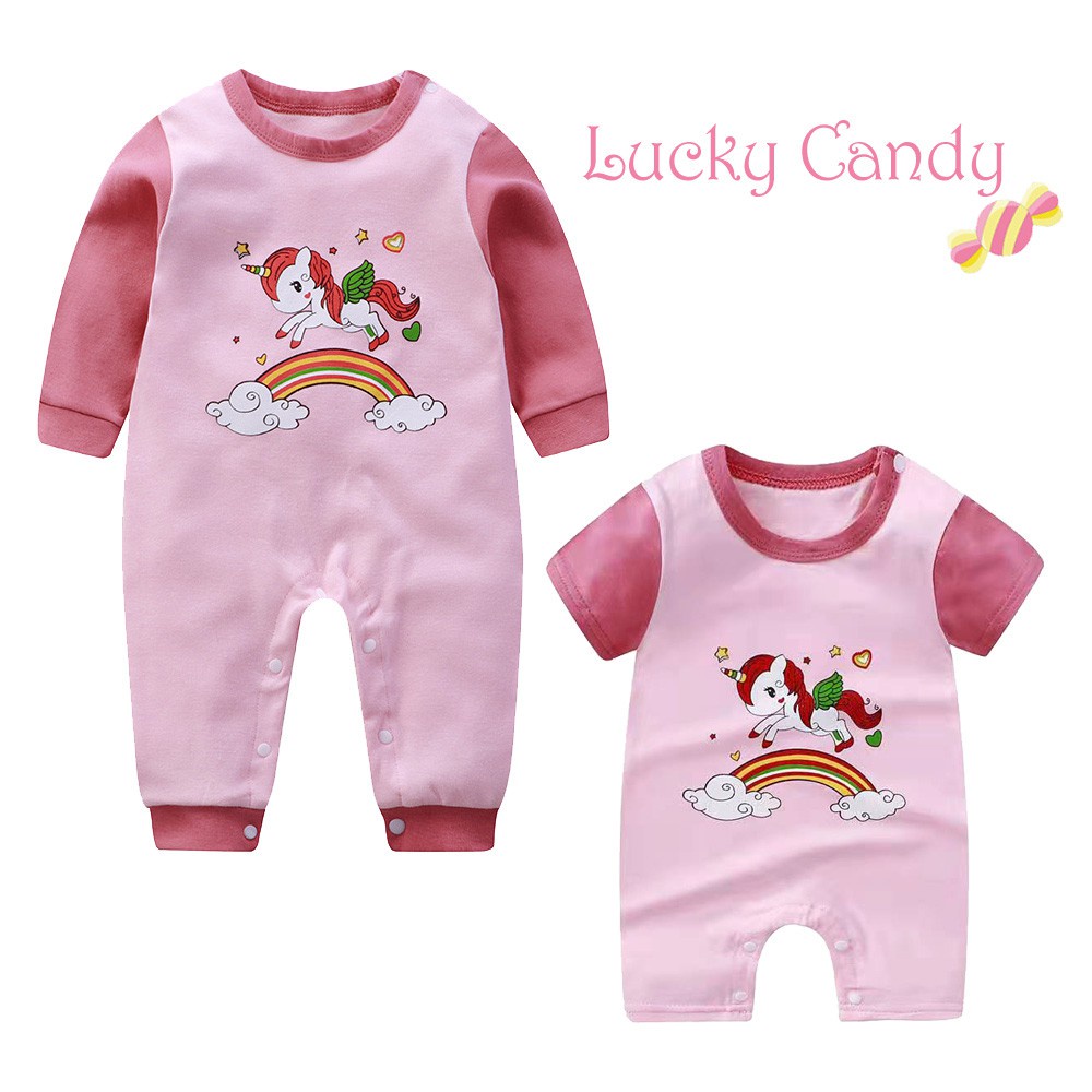 Bộ Áo Liền Quần Vải Cotton Mỏng Tay Ngắn Màu Kẹo Dễ Thương Cho Bé