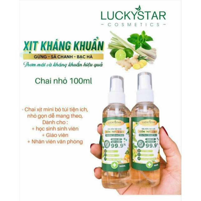 Cồn Xịt kháng khuẩn Lavender/Trà xanh/Dưa gang chai 200ml Lucky Star
