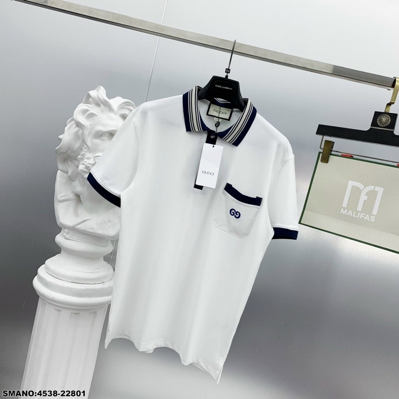Áo polo nam GC thêu chữ túi phối kẻ cổ cực đẹp-Áo phông nam mới nhất
