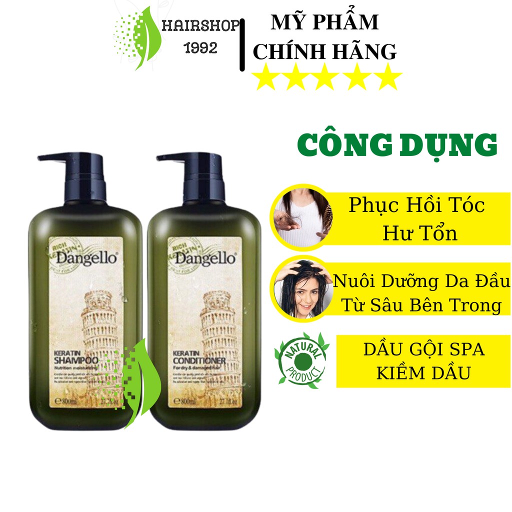 Cặp dầu gội dầu xả keratin colagen Dangelo Phục hồi tóc kiềm dầu – siêu mềm mượt , bộ dầu gội xả 800ml * 2