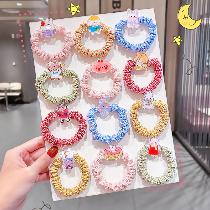 Set 5 dây buộc tóc co giãn họa tiết hoạt hình dễ thương cho bé gái