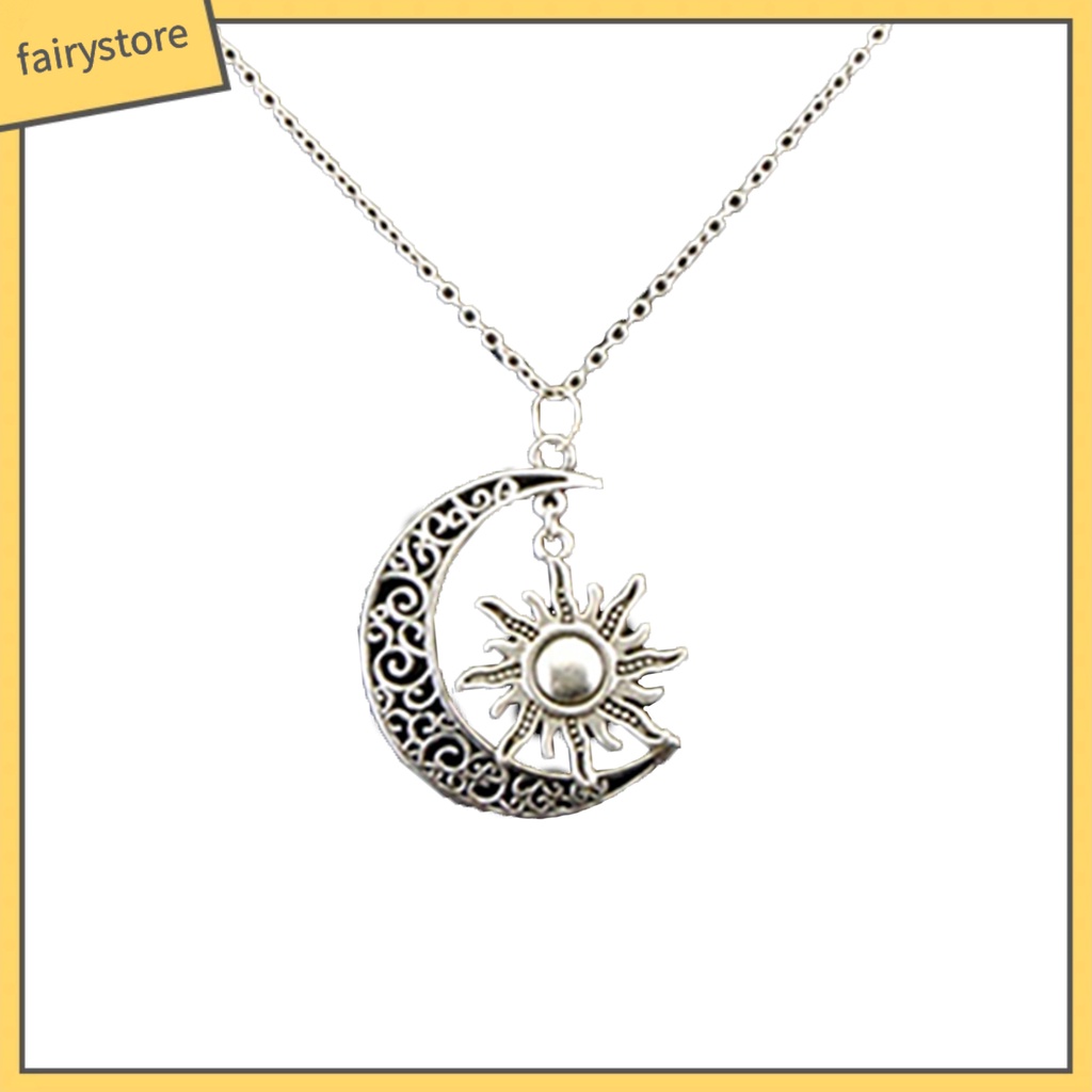 Vòng cổ hợp kim mặt hình mặt trăng mặt trời thiết kế thời trang cổ điển cho nam và nữ