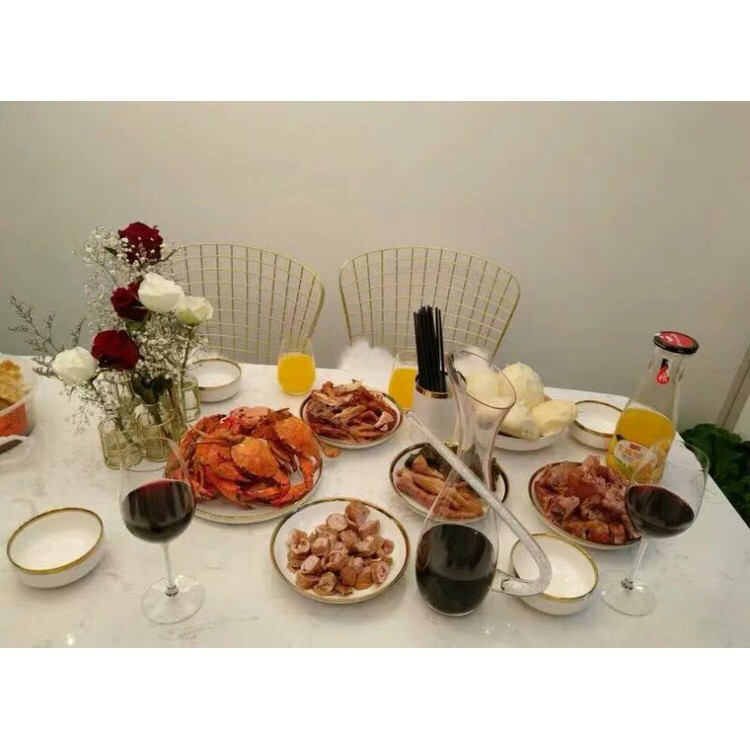 Bát đĩa trắng viền vàng, tô dĩa bằng sứ, bộ đồ bàn ăn: 6.40