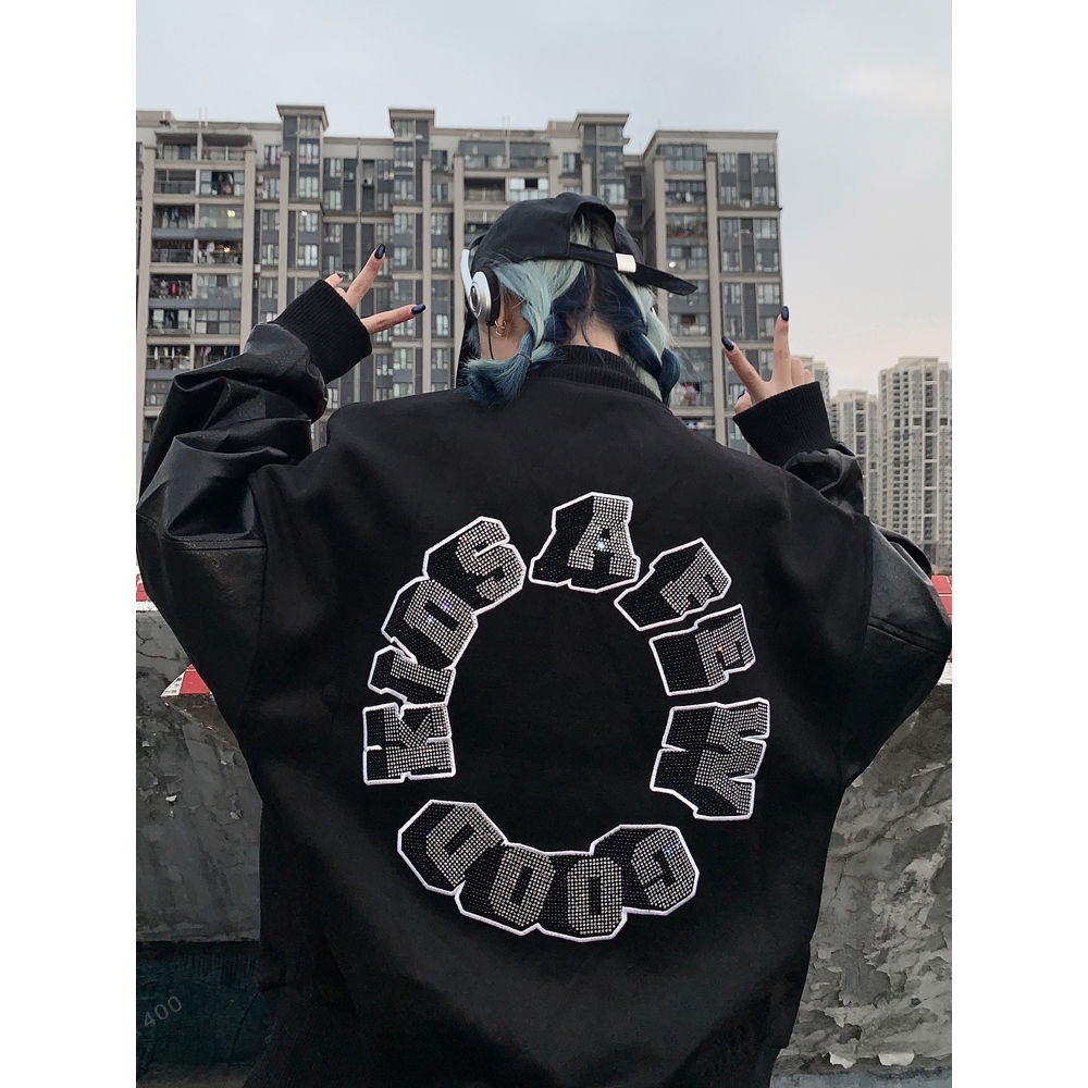 Áo khoác bomber da bóng chày dài tay thời trang nam nữ