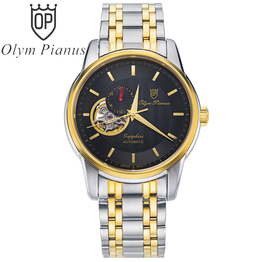 Đồng hồ nam dây kim loại mặt kính chống xước Automatic Olym Pianus OP990-163 OP990-163AMSK đen