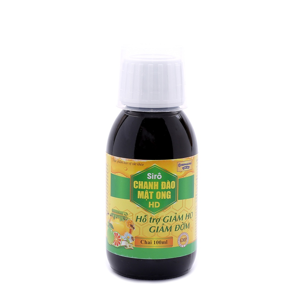 Siro ho CHANH ĐÀO MẬT ONG HD giảm ho, viêm họng, khản tiếng, tiêu đờm - Chai 100ml