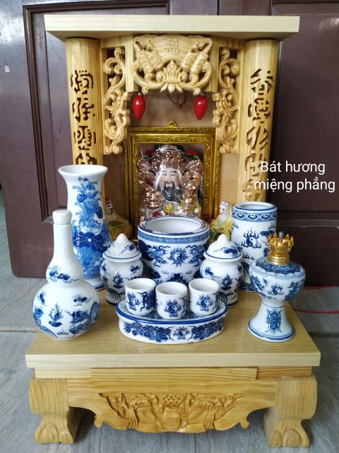 Bộ đồ thờ ban thần tài màu lam