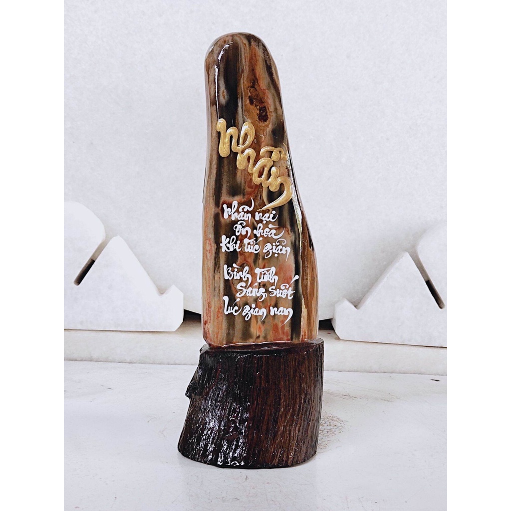 Thư pháp trên Gỗ Hoá Thạch 💯% tự nhiên .(HTTP116 , KL: 1,3kg, C: 25cm, R: 8cm), shop nhận làm theo yêu cầu quý khách, G