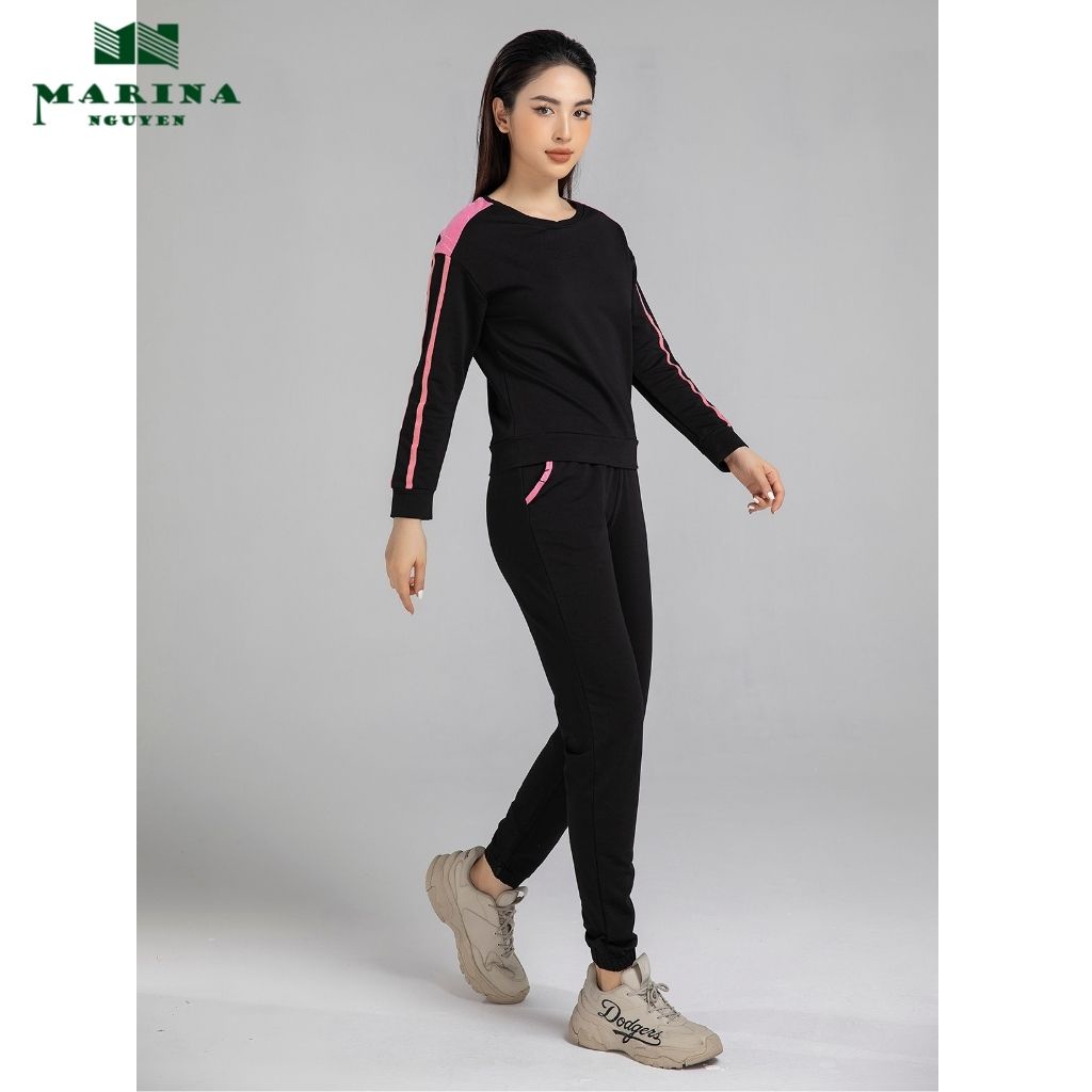 Bộ Đồ Thu Đông Nữ Dài Tay MARINA NGUYỄN Phong Cách Thể Thao, Khỏe Khoắn Họa Tiết Kẻ Sọc Cánh Tay Nổi Bật 821020