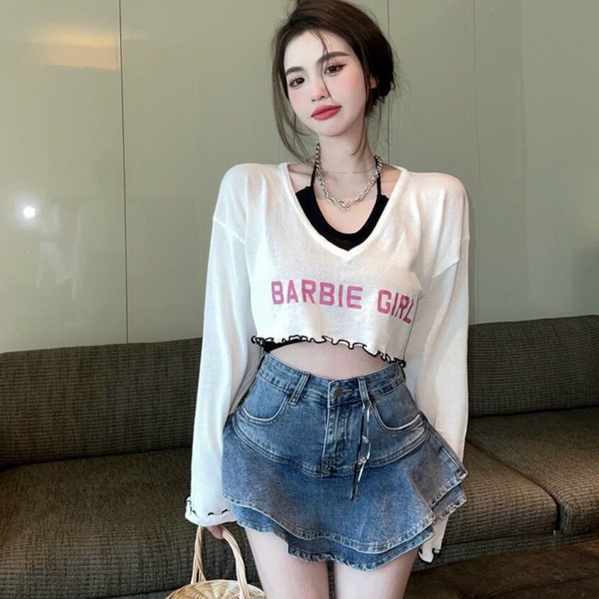 Set Áo Croptop Yếm + Áo Thun Khoác Ngoài
