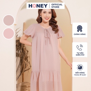 Váy bầu thời trang công sở, thiết kế, cổ phối nơ, dáng xuông, chất voan tơ nhẹ mát - Thời trang đầm bầu cao cấp HONEY