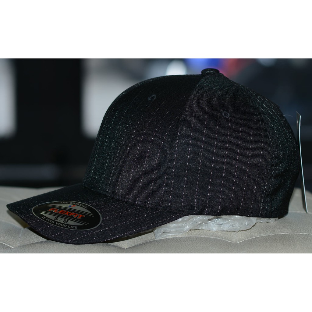 Nón mũ bít đuôi bóng chày Flexfit Pinstripe Cap nón lưỡi trai thời trang nón kết đen ( Hình thật )