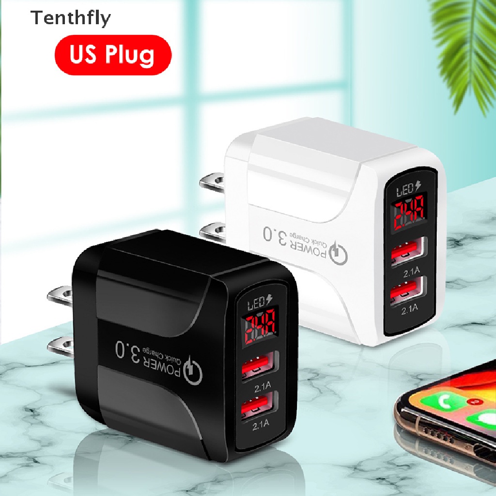 Củ Sạc Nhanh QC3.0 Hub 2.4A 2 Cổng Usb Có Màn Hình LED Hiển Thị