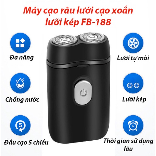 Máy cạo râu FB-188 với bộ lưỡi kép tự mài giúp lưỡi luôn sắc bén - Dao cạo râu điện sạc pin hàng nội địa trung